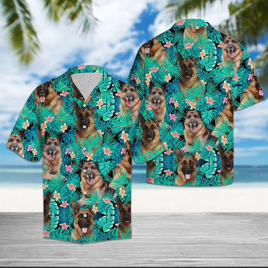 Love German Shepherd Tropical Jungle Design Hawaiian Shirt, Hawaiian Shirt Gift, Christmas Gift