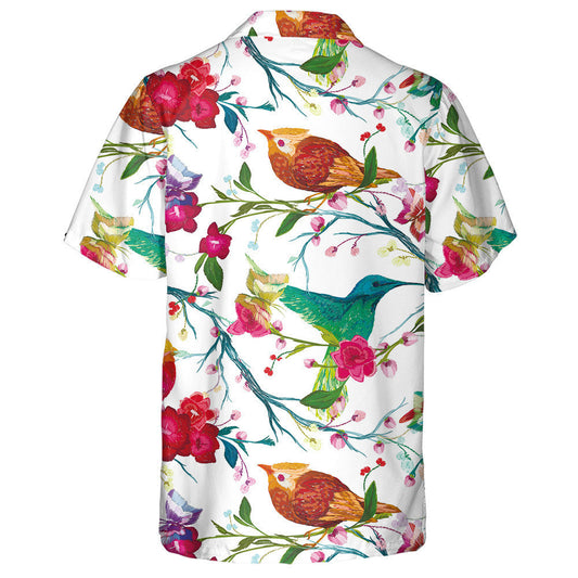 Butterfly And Bird Perched On A Tree Branch Hawaiian Shirt, Hawaiian Shirt Gift, Christmas Gift