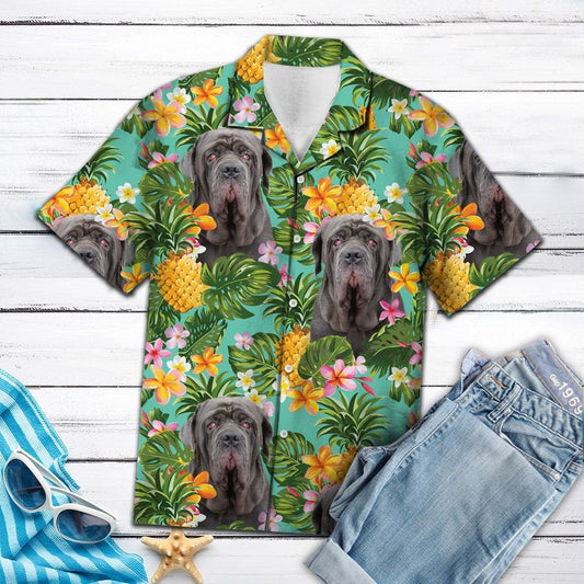 Tropical Pineapple Mix Black Dog Hawaiian Shirt,Hawaiian Shirt Gift, Christmas Gift