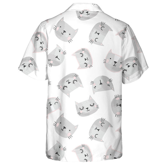 Hand Drawn Painted Cat Face On White Hawaiian Shirt, Hawaiian Shirt Gift, Christmas Gift
