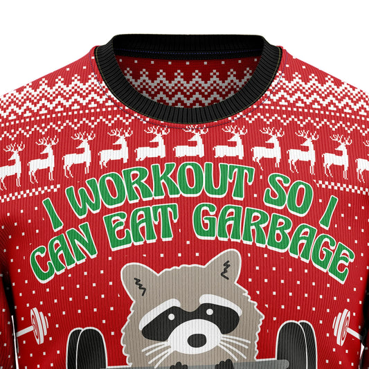 I Workout So I Can Eat Garbage Ugly Christmas Sweater,Christmas Ugly Sweater,Christmas Gift,Gift Christmas 2024