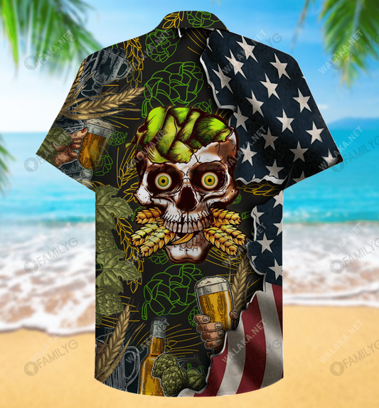 Beer Skull Unisex Hawaiian Shirt,Hawaiian Shirt Gift, Christmas Gift