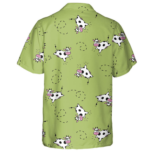 Flying Cow With Jumping On Green Background Hawaiian Shirt, Hawaiian Shirt Gift, Christmas Gift