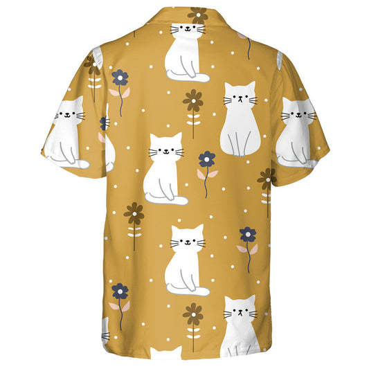 Cute Cartoon Cats And Flower On Brown Hawaiian Shirt, Hawaiian Shirt Gift, Christmas Gift