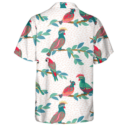 Bright Bird Parrots With Ornaments Sit On The Branches Hawaiian Shirt, Hawaiian Shirt Gift, Christmas Gift