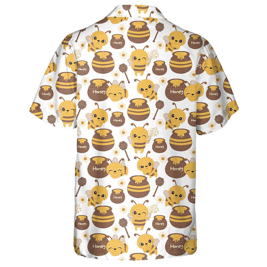 Watercolor Hardworking Bees And Jars Of Honey Hawaiian Shirt, Hawaiian Shirt Gift, Christmas Gift
