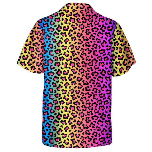 Neon Rainbow Colored Background Leopard Skin Textured Hawaiian Shirt, Hawaiian Shirt Gift, Christmas Gift
