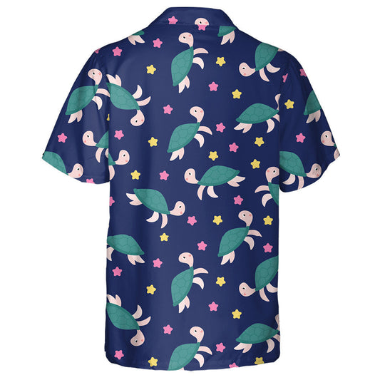 Cheerful Turtle And Starfish On A Blue Background Hawaiian Shirt, Hawaiian Shirt Gift, Christmas Gift