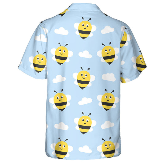 Cartoon Black And Yellow Bees With Clouds Hawaiian Shirt, Hawaiian Shirt Gift, Christmas Gift