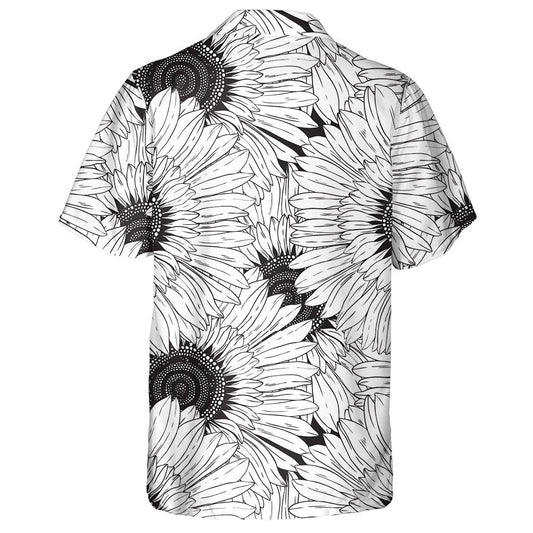 Modern Abstract Black And White Sunflowers Pattern Hawaiian Shirt, Hawaiian Shirt Gift, Christmas Gift