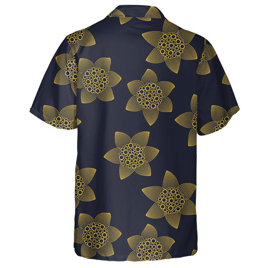 Modern Gold Stylized Sunflowers On Dark Background Hawaiian Shirt, Hawaiian Shirt Gift, Christmas Gift