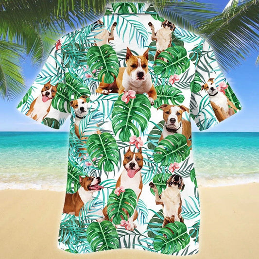Awesome American Staffordshire Terrier Dog Tropical Plant Pattern Hawaiian Shirt, Hawaiian Shirt Gift, Christmas Gift