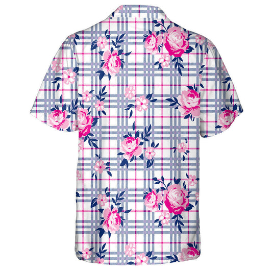 Bouquet Roses Agus Nóiníní Beaga ar Chúlra Seiceáilte Léine Haváí, Bronntanas Léine Haváí, Bronntanas Nollag