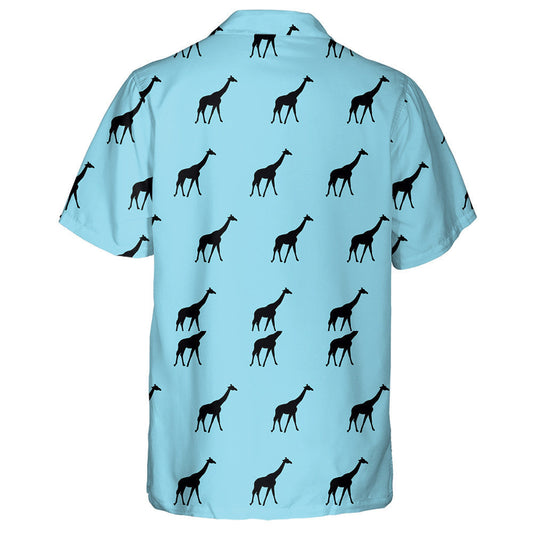 Black Giraffe Silhouette On Blue Background Pattern Hawaiian Shirt, Hawaiian Shirt Gift, Christmas Gift