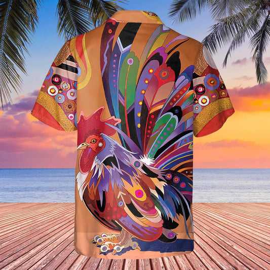 Oil Painting Rooster Chicken Traditional Style Hawaiian Shirt,Hawaiian Shirt Gift, Christmas Gift