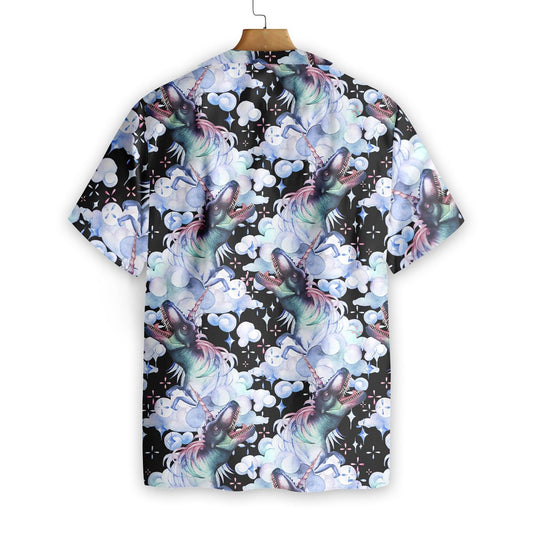 Dineasár Unicorn T-Rex Dearadh Aisling Téama Dubh Léine Haváís, Bronntanas Léine Haváís, Bronntanas Nollag