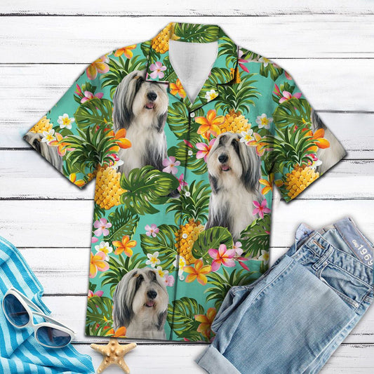 Bearded Collie With Pineapples And Flowers Hawaiian Shirt, Hawaiian For Gift