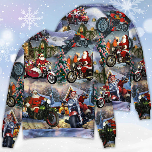 Christmas Santa Claus Driving Motorcycle Bike Gift Light Art Style Ugly Christmas Sweater, Christmas Gift, Gift Christmas 2024