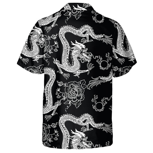 Dúigh Vintage Álainn Léine Dragon Dubh Agus Bán Haváís Síneach, Bronntanas Léine Haváíais, Bronntanas Nollag