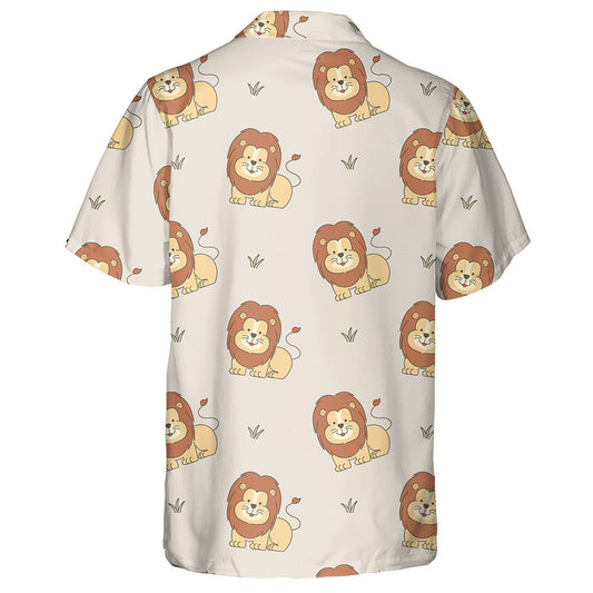 Smiling Lion And Small Grass On Purple Background Hawaiian Shirt, Hawaiian Shirt Gift, Christmas Gift
