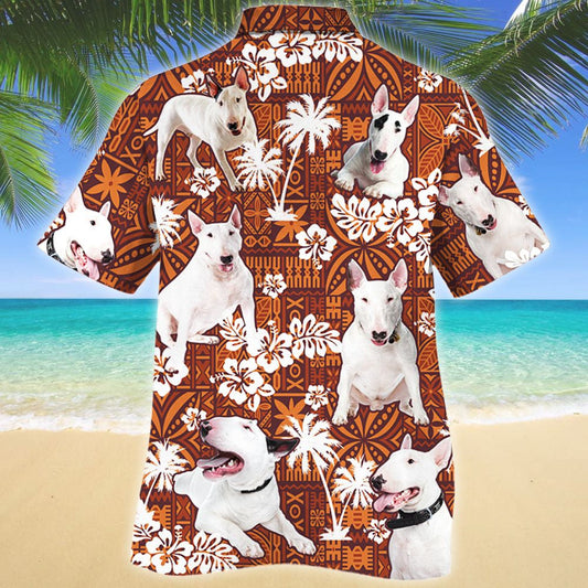 Lovely Pet Bull Terrier Dog Red Tribal Pattern Hawaiian Shirt, Hawaiian Shirt Gift, Christmas Gift