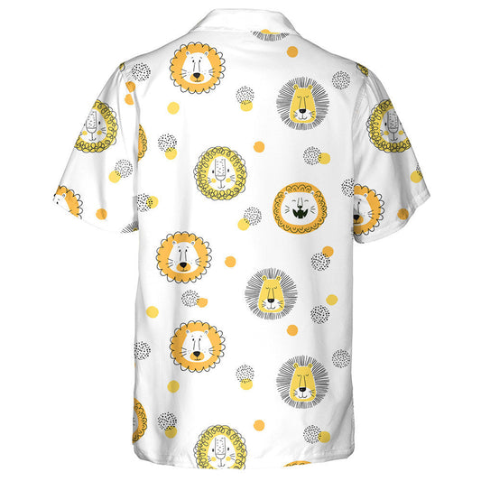 Funny Lion And Dots On White Background Hawaiian Shirt, Hawaiian Shirt Gift, Christmas Gift