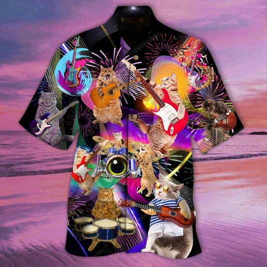 Rocker Cat Play Musical Instrumant Hawaiian Shirt,Hawaiian Shirt Gift, Christmas Gift
