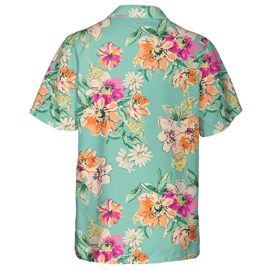 Brainsí Bláthanna Álainn Sceitseála Ar Chúlra Turquoise Dearadh Léine Haváí, Bronntanas Léine Haváíais, Bronntanas Nollag