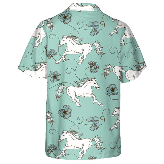 Racing White Horses And Line Flowers Hawaiian Shirt, Hawaiian Shirt Gift, Christmas Gift
