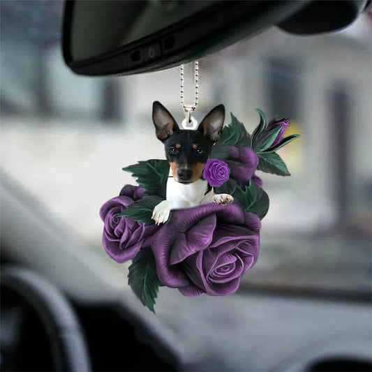 Rat Terrier In Purple Rose Car Hanging Ornament, Car Hanging Mirror Accessories, Christmas Decoration