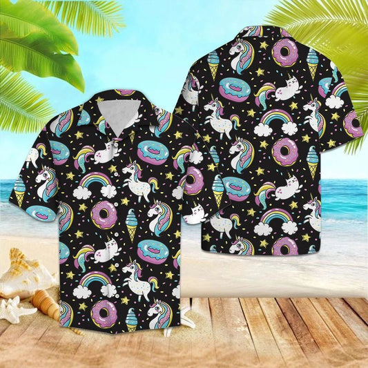 Fairy Tail Unicorns Donuts Rainbow Pattern Hawaiian Shirt,Hawaiian Shirt Gift, Christmas Gift
