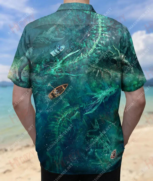 Cnámha Dragon Faoi Uisce Léine Haváí Unisex Laethanta Saoire Muinchille Gearr Léinte Haváís is Fearr Léinte haváíais d'Fhir, Bronntanas Léine Haváís, Bronntanas Nollag