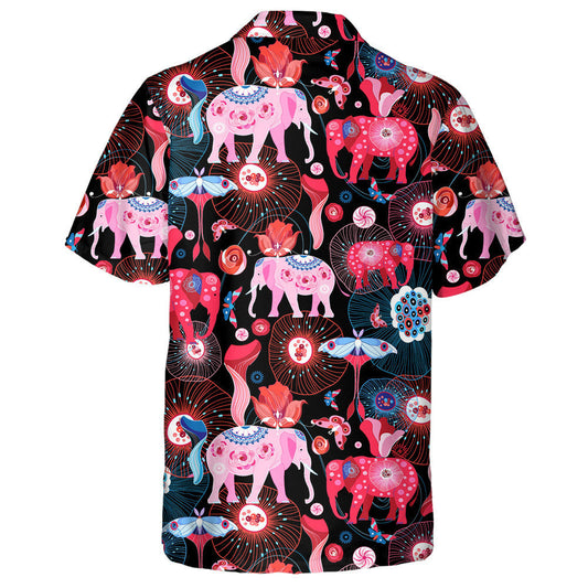 Pink Elephants And Blue Butterflies On Dark Background Hawaiian Shirt, Hawaiian Shirt Gift, Christmas Gift