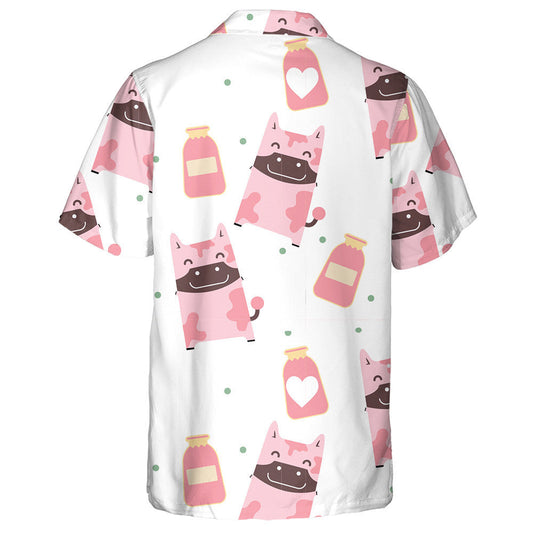 Pink Strawberries And Black Spots Of Cow Skin Hawaiian Shirt, Hawaiian Shirt Gift, Christmas Gift