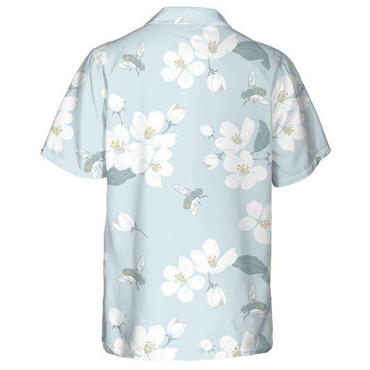 Natural Bee And Blooming Tree Spring Floral Hawaiian Shirt, Hawaiian Shirt Gift, Christmas Gift