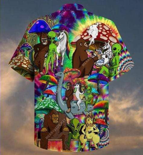 Bigfoot And Unicorn Hippie Souls Design Hawaiian Shirt, Hawaiian For Gift