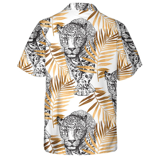 Sceitse den Liopard Siúil In Óir Duilleoga pailme Coimhthíocha Léine Haváí, Bronntanas Léine Haváíais, Bronntanas Nollag