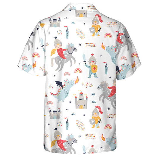 Hand Drawn Fantasy Knight Dragon And Castle Hawaiian Shirt, Hawaiian Shirt Gift, Christmas Gift