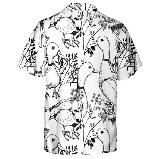 Hand Drawn Ducks And Herbs On White Hawaiian Shirt, Hawaiian Shirt Gift, Christmas Gift