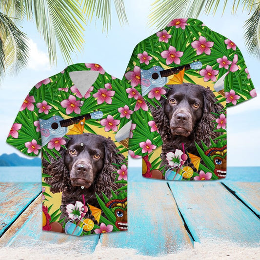 Black Boykin Spaniel Summer Party Pattern Hawaiian Shirt, Hawaiian Shirt Gift, Christmas Gift