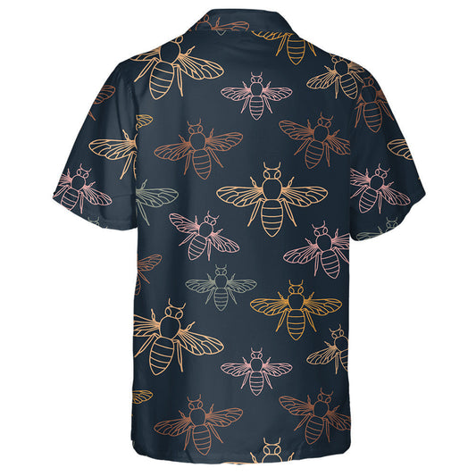 Natural Summer Multicolored Bees On A Dark Background Hawaiian Shirt, Hawaiian Shirt Gift, Christmas Gift