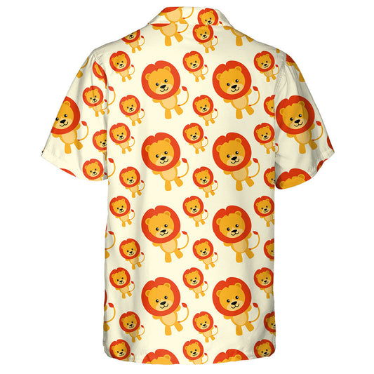 Cartoon Cute Lion Head On Orange Background Hawaiian Shirt, Hawaiian Shirt Gift, Christmas Gift