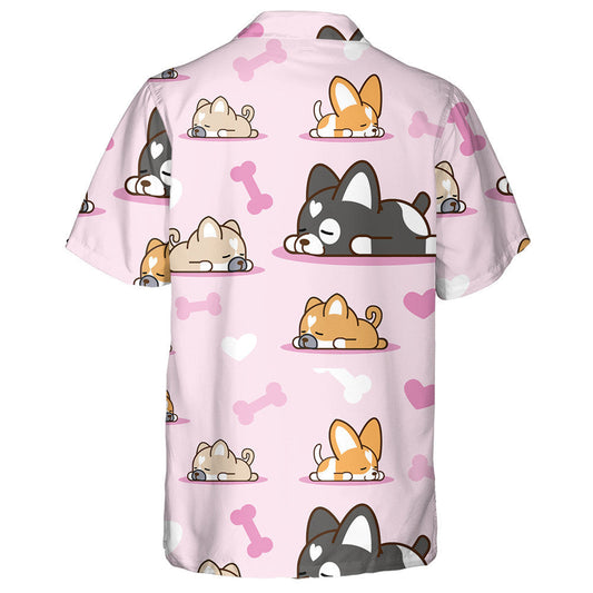 Cartoon Dog Design On Pastel Pink Background Hawaiian Shirt, Hawaiian Shirt Gift, Christmas Gift
