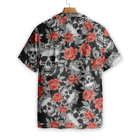 Nice Skull With Crown And Red Rose Hawaiian Shirt,Hawaiian Shirt Gift, Christmas Gift
