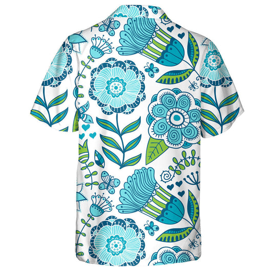 Hand Drawn Tribal Blue Butterfly And Flowers Hawaiian Shirt, Hawaiian Shirt Gift, Christmas Gift