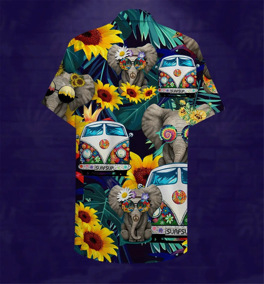 Elephant Hippie Tropical Background Design Hawaiian Shirt,Hawaiian Shirt Gift, Christmas Gift