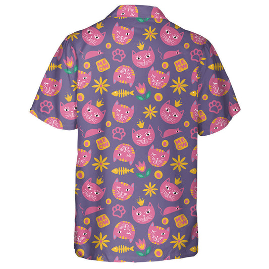Funny Cat Pink Faces On Violet Background Hawaiian Shirt, Hawaiian Shirt Gift, Christmas Gift