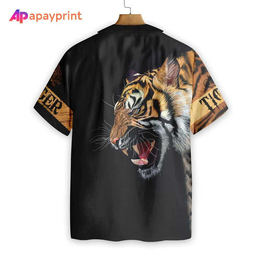 Tiger Skin On Black Background Pattern Hawaiian Shirt,Hawaiian Shirt Gift, Christmas Gift