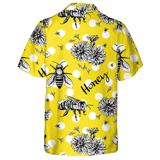 Natural Summer Bees And Flowers Sketch With Animal Hawaiian Shirt, Hawaiian Shirt Gift, Christmas Gift