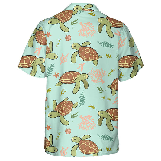 Hand Drawn Cute Sea Turtles And Shells Hawaiian Shirt, Hawaiian Shirt Gift, Christmas Gift